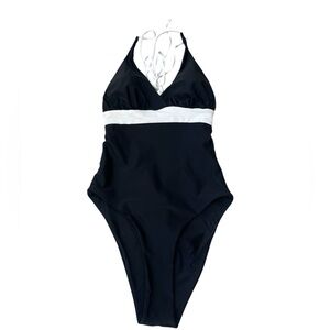 Hyperfire Black One Piece Swimsuit White Contrast Band Tummy Control Small NWT